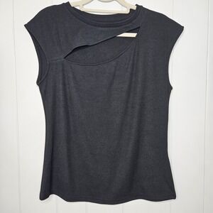 Black Tank Top Cut Out Size Large Polyester 75% Cotton 5% Elastine 20%     A8